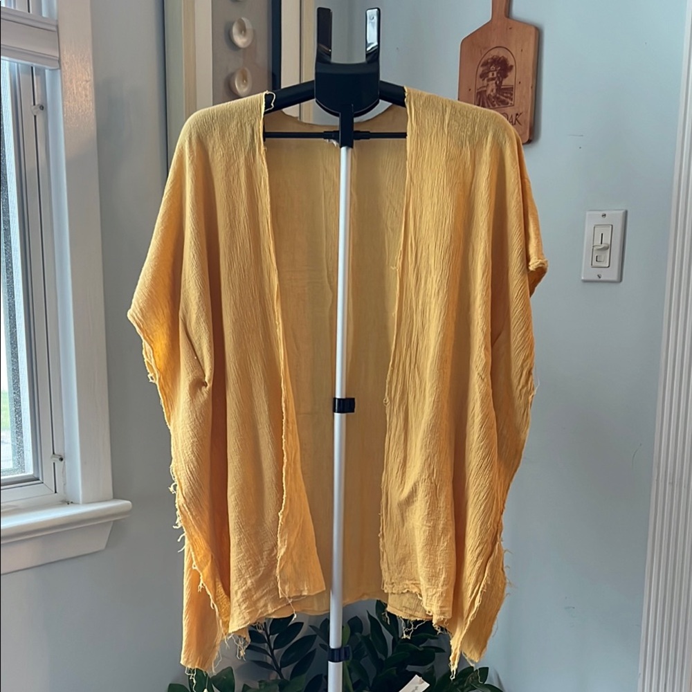 Donni Charm Yellow Open-Front Kimono 100% Cotton OS